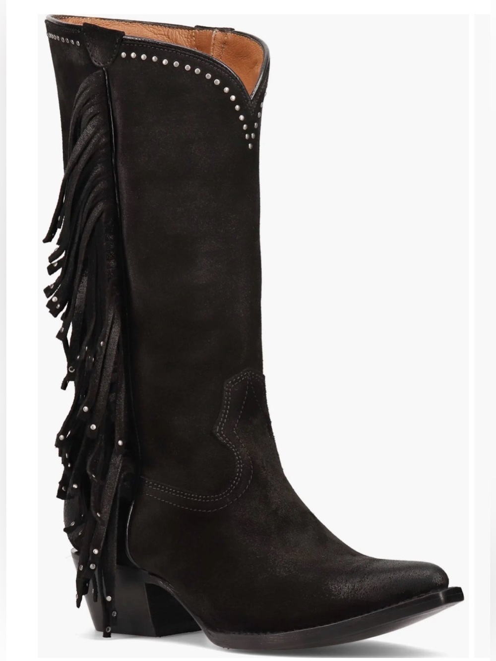 Frye SACHA Knee High Fringe Western Pull On Black Boots US 9 $348 NEW